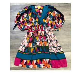 Maeve Anthropologie Dress 8 Colorful Puff Sleeve Boho Festival Art